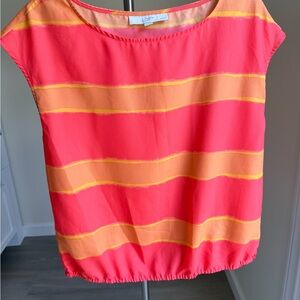 LOFT Women's Vibrant Pinkish Orange and yellow Blouse